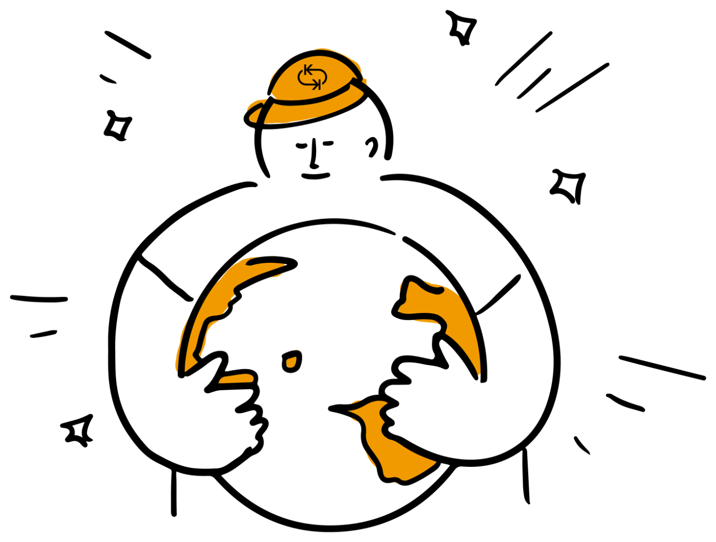 Illustration of a person hugging the planet